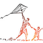 Hand drawn dad and son flying kite